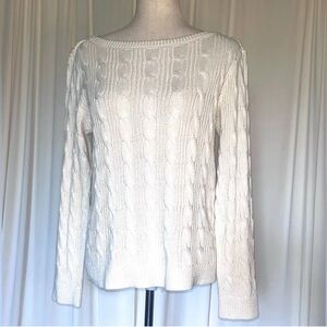 Ralph Lauren Women's‎ Cable Knit Boatneck Sweater - Cream Size L